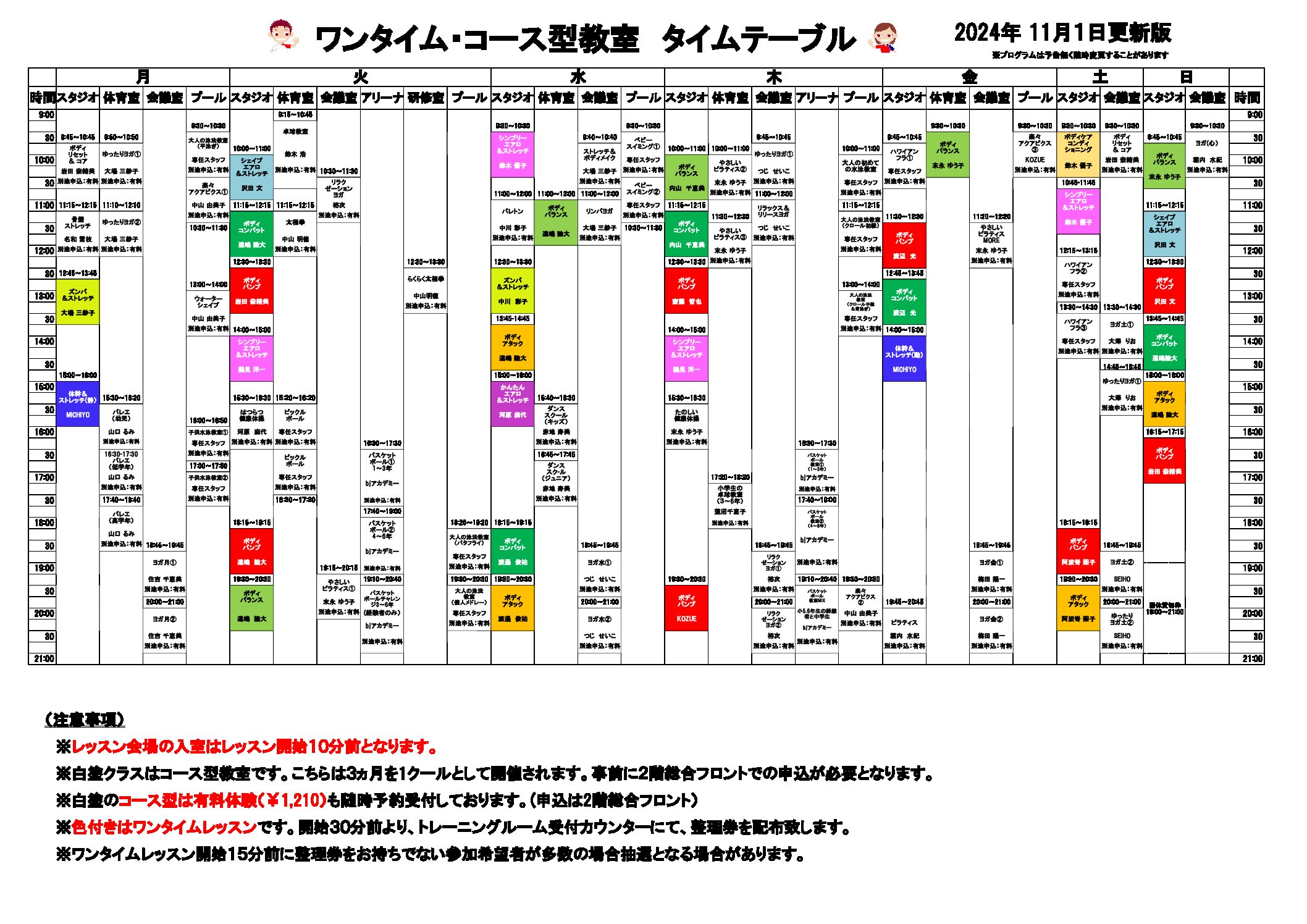 全体レッスンタイムスケジュール - 川口市立戸塚スポーツセンター